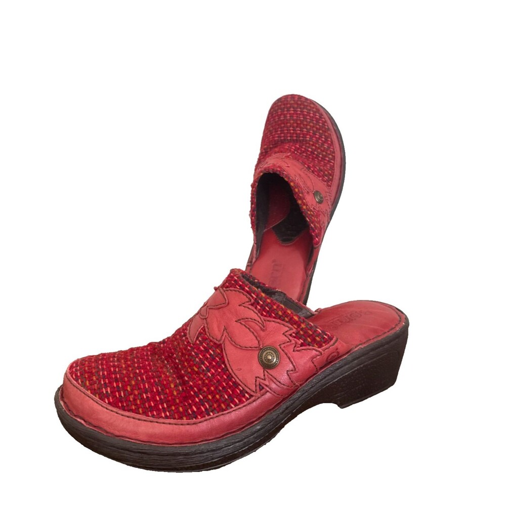 Born Red Leather Woven Wedge Mule Clogs Floral Boho Western Womens Size 9